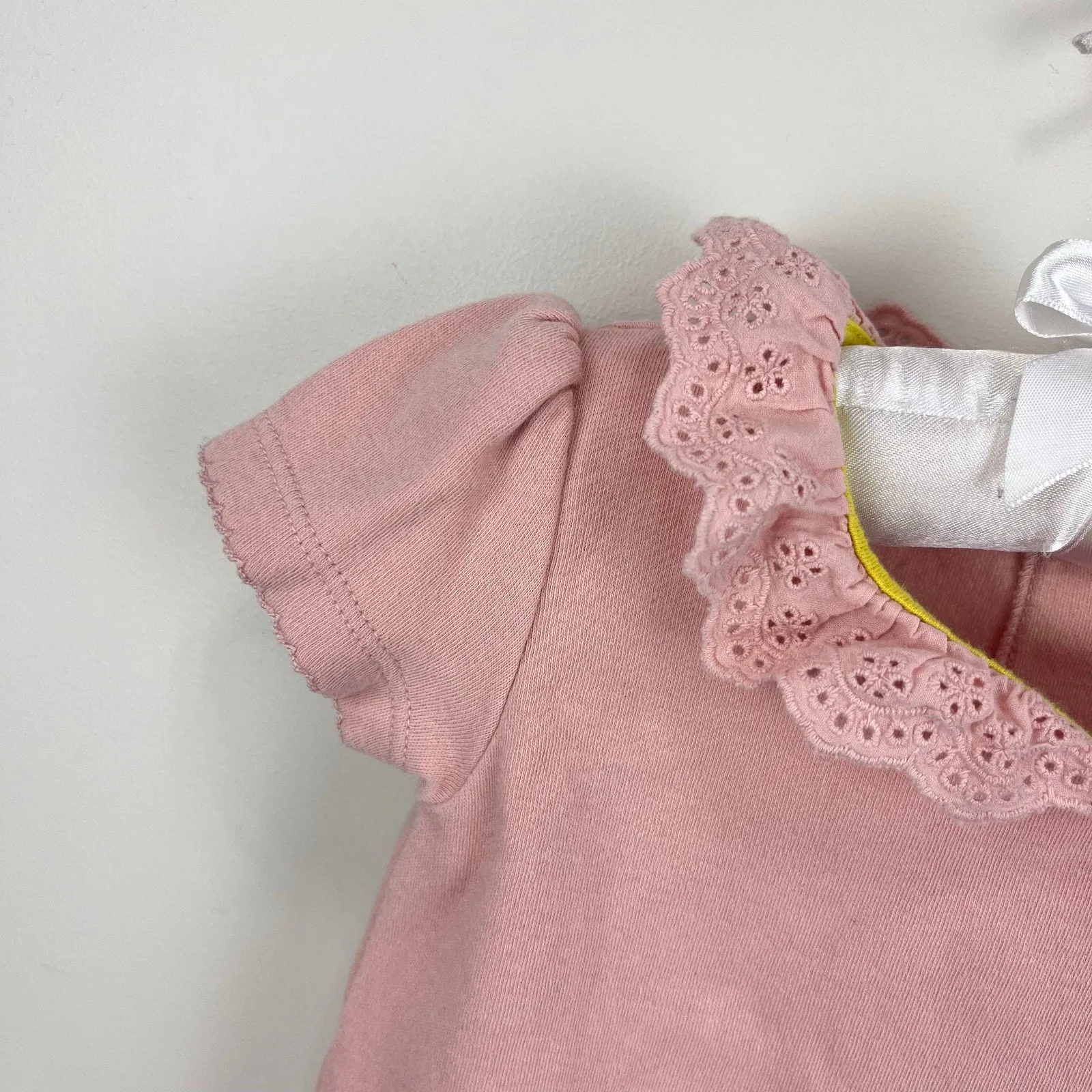 Luxury Feel Mini Boden Short Sleeve Pink Eyelet Ruffle Collar Bodysuit 18-24 Months  Last Few Pieces!
