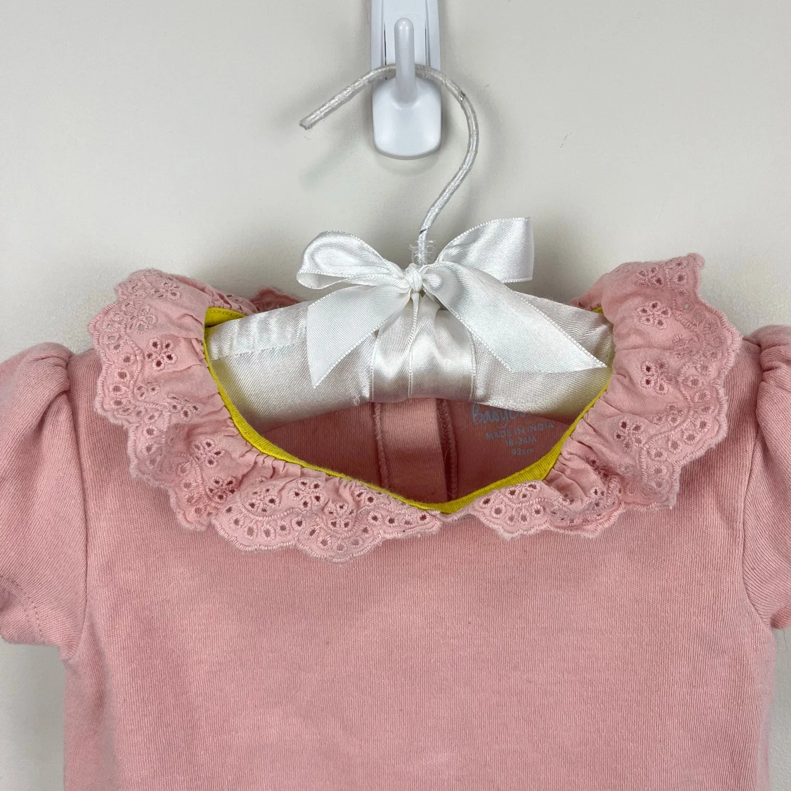 Luxury Feel Mini Boden Short Sleeve Pink Eyelet Ruffle Collar Bodysuit 18-24 Months  Last Few Pieces!
