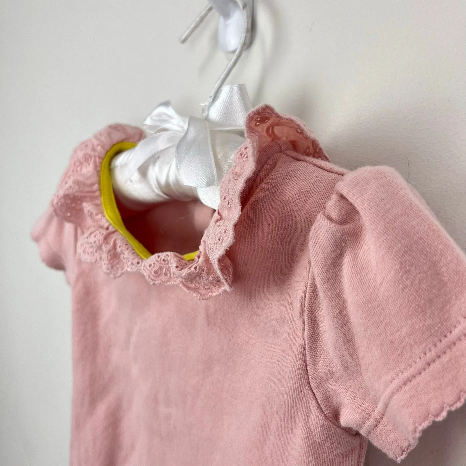 Luxury Feel Mini Boden Short Sleeve Pink Eyelet Ruffle Collar Bodysuit 18-24 Months  Last Few Pieces!