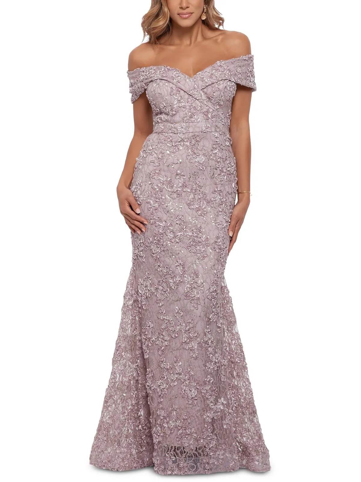 Luxury Feel Petites Womens Lace Off-The-Shoulder Evening Dress  Last Few Pieces!