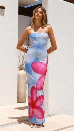 Lydie Strapless Maxi Dress - Blue/Pink Billy J