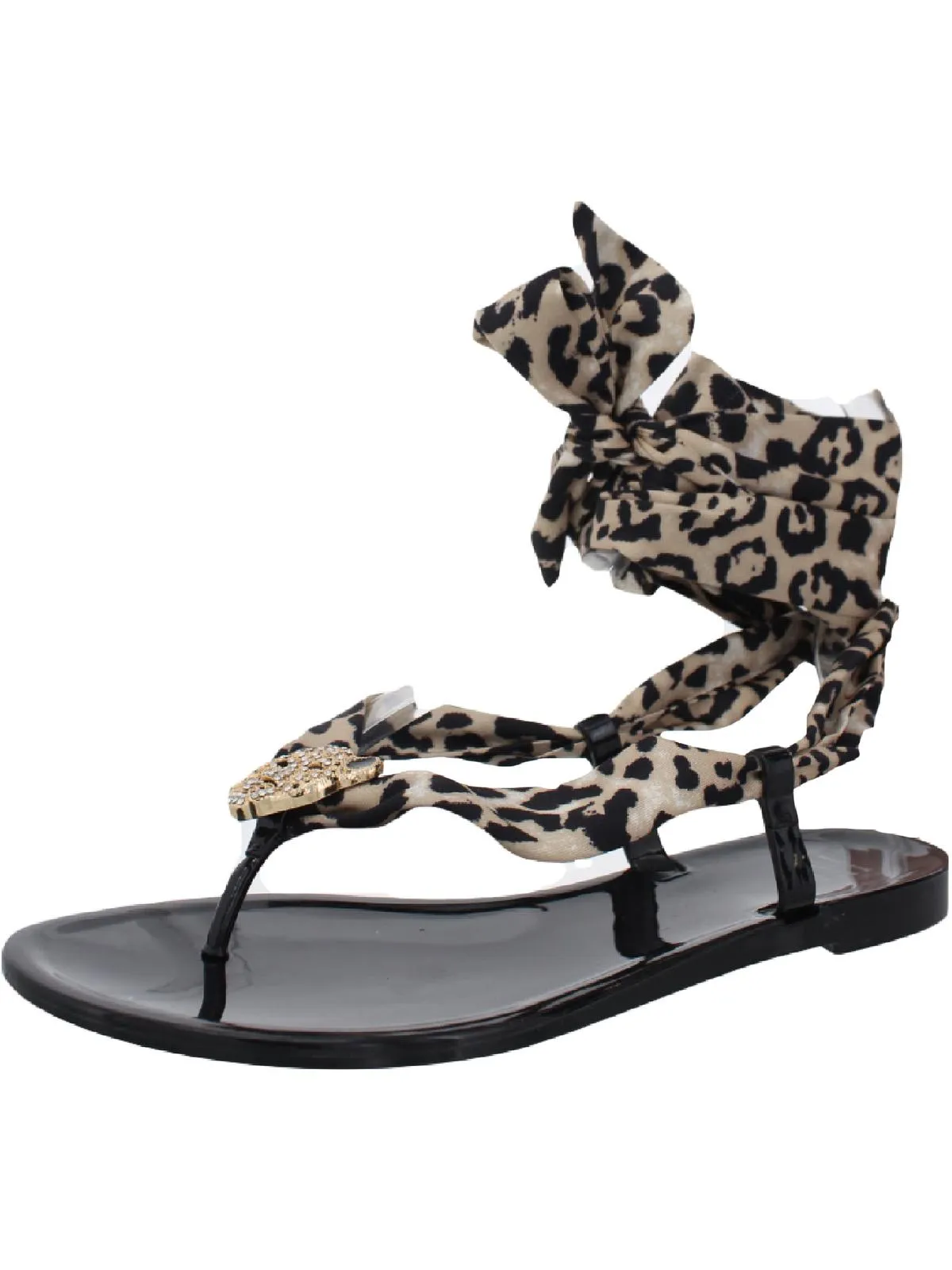 Malana Womens Leopard Print Thong Jelly Sandals