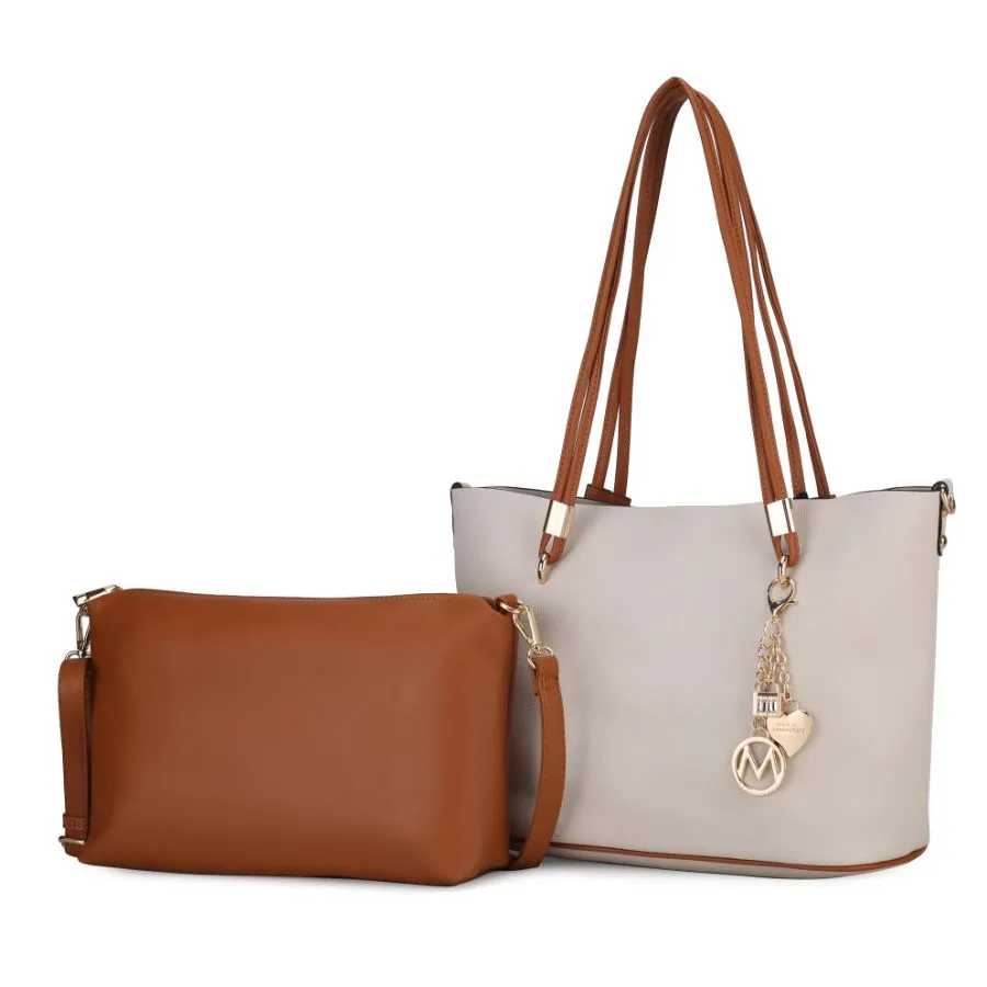 Malay Vegan Leather Womens Tote Bag with Cosmetic Pouch  2 pieces
