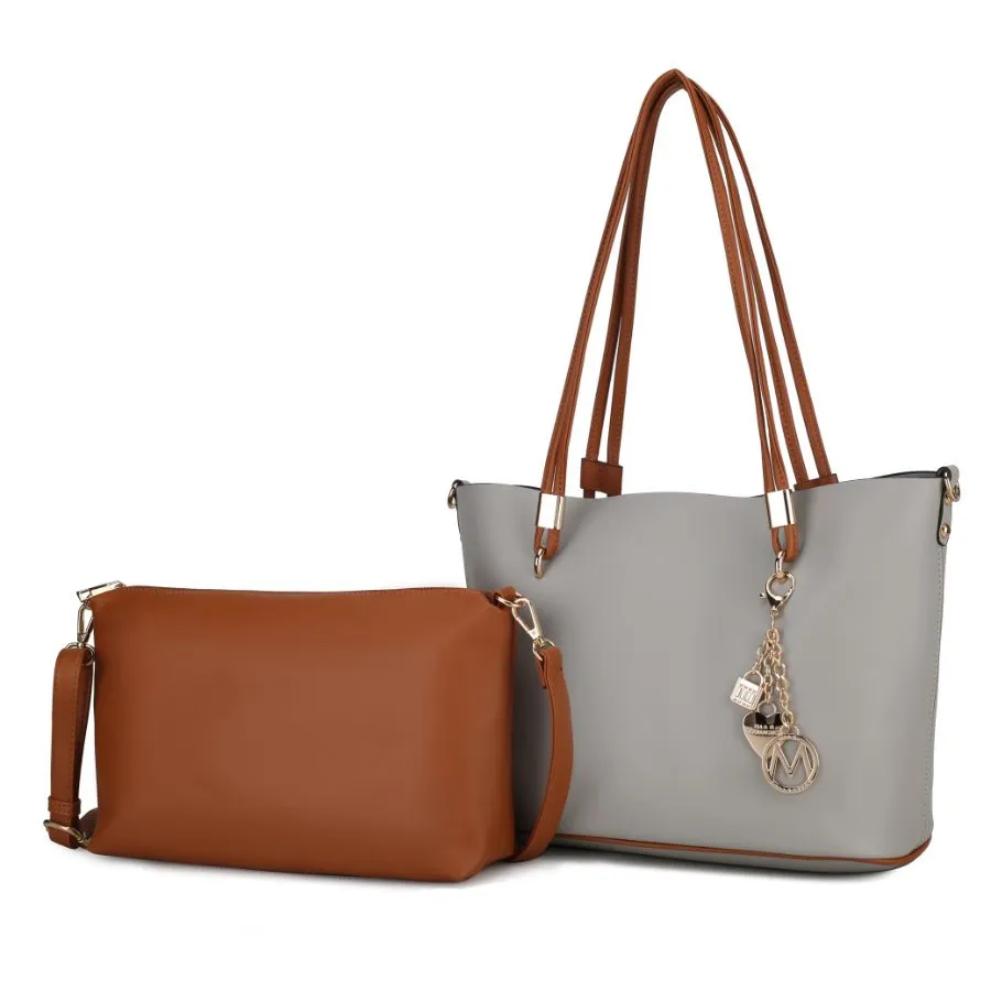 Malay Vegan Leather Womens Tote Bag with Cosmetic Pouch  2 pieces