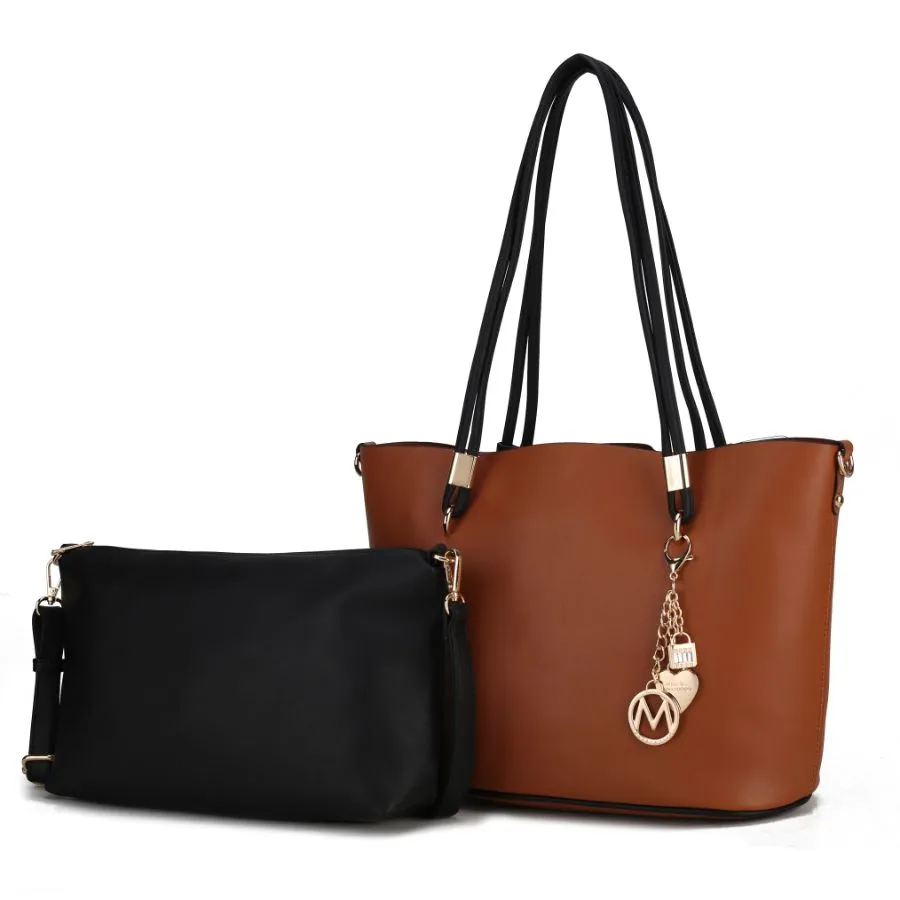 Malay Vegan Leather Womens Tote Bag with Cosmetic Pouch  2 pieces