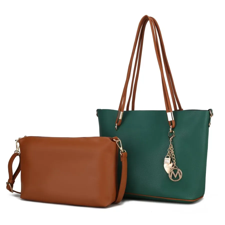 Malay Vegan Leather Womens Tote Bag with Cosmetic Pouch  2 pieces