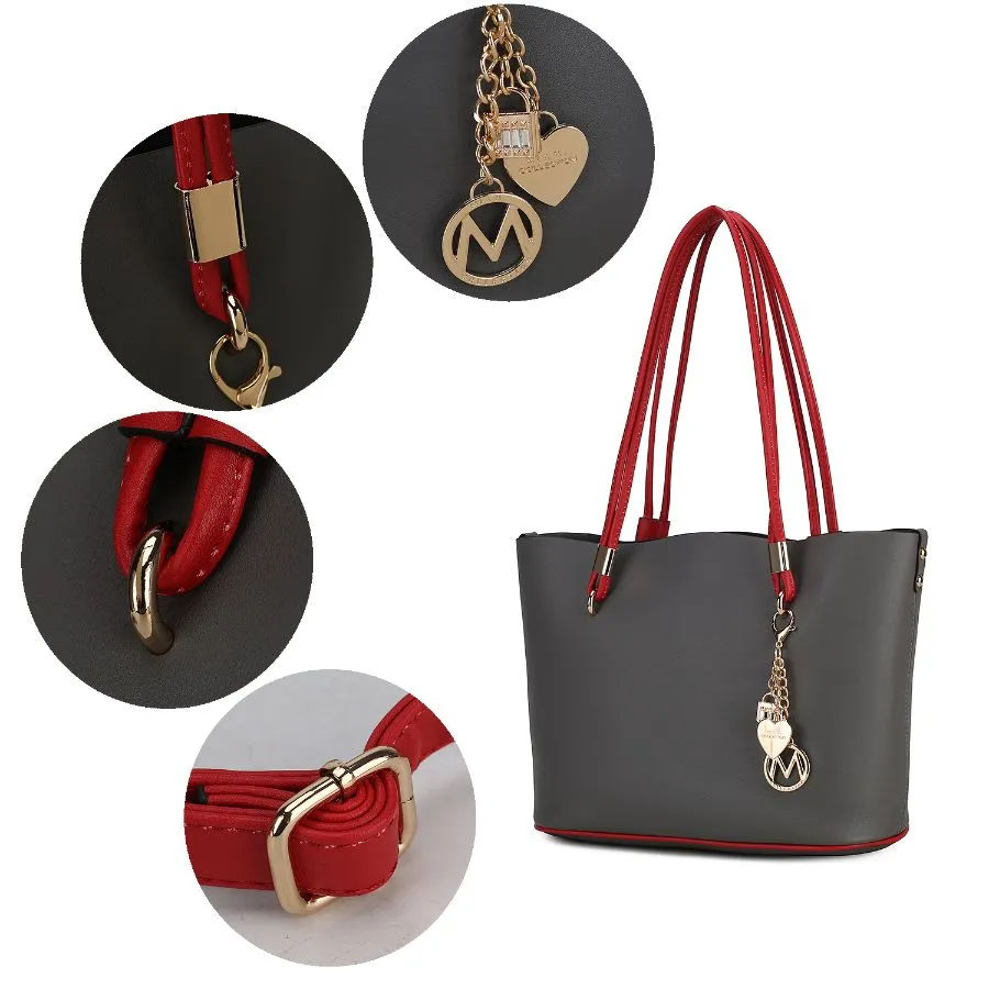 Malay Vegan Leather Womens Tote Bag with Cosmetic Pouch  2 pieces
