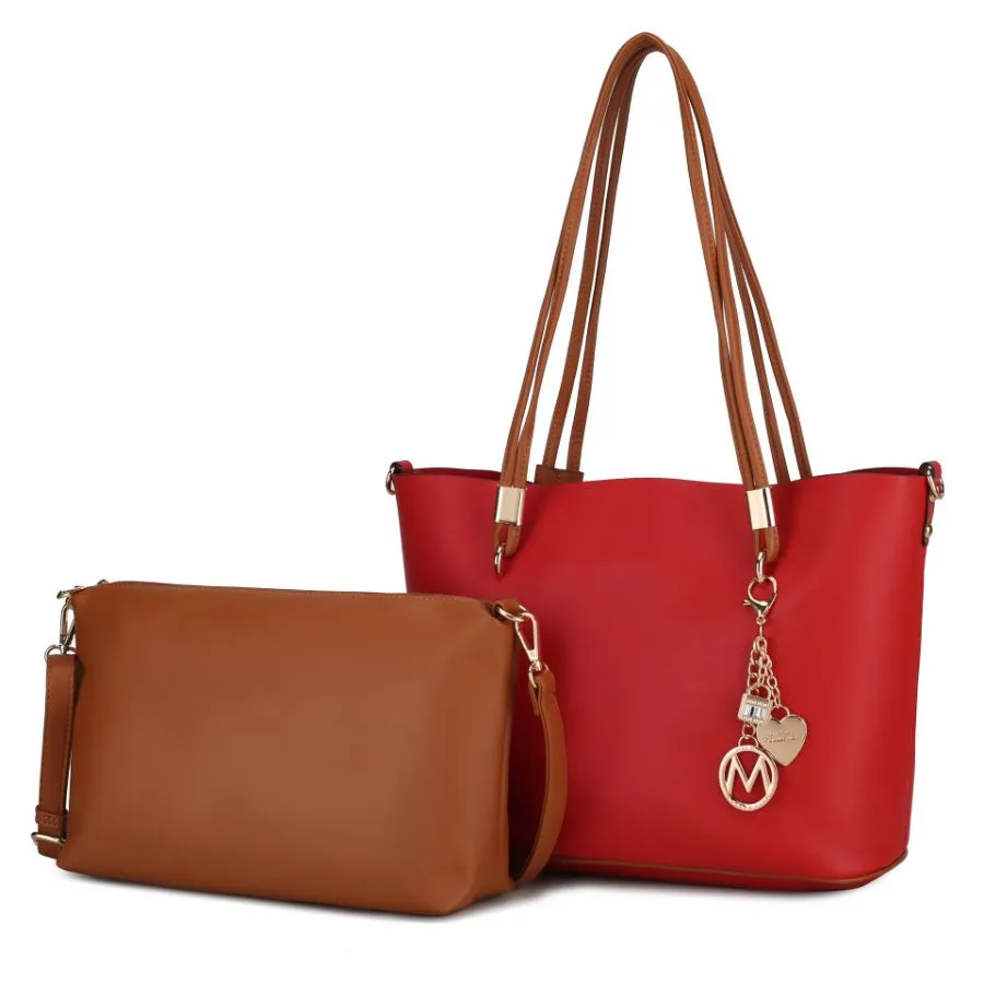 Malay Vegan Leather Womens Tote Bag with Cosmetic Pouch  2 pieces
