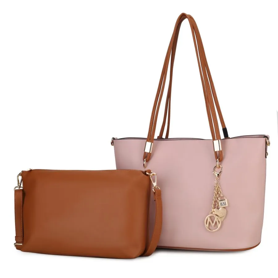 Malay Vegan Leather Womens Tote Bag with Cosmetic Pouch  2 pieces