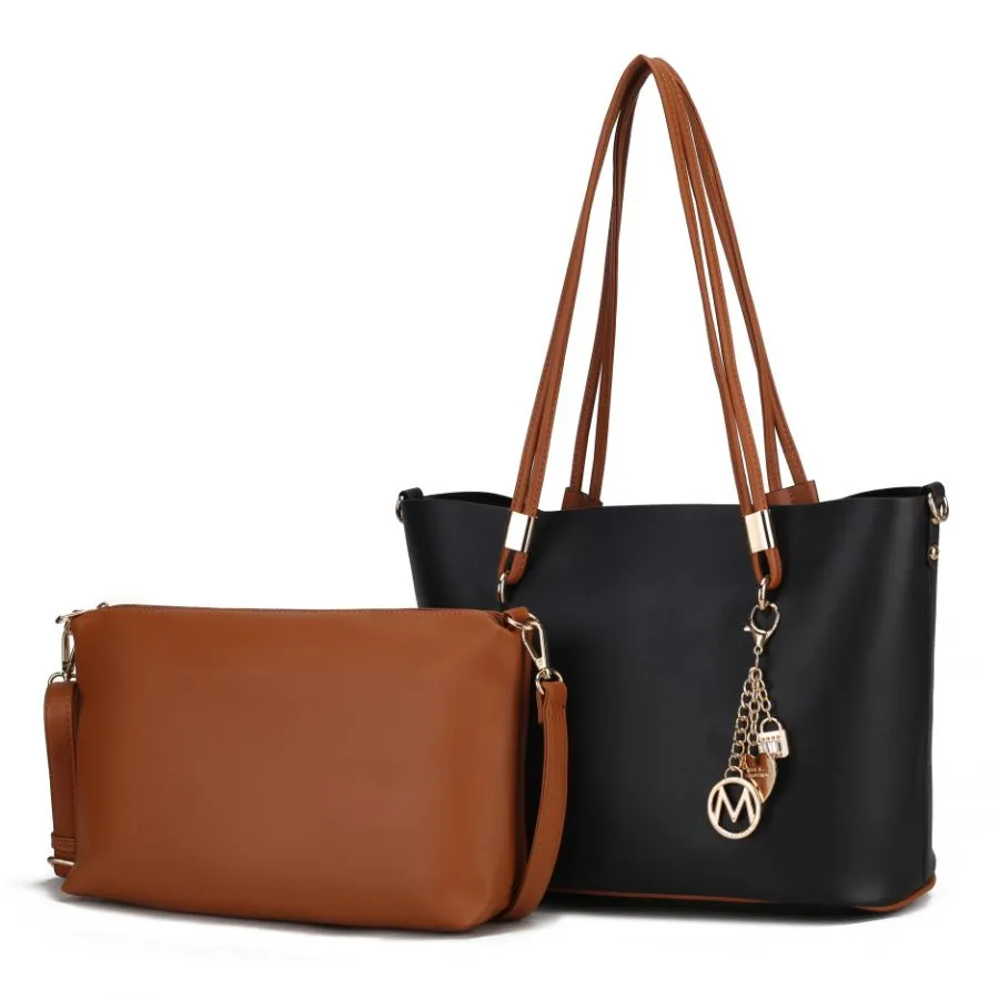 Malay Vegan Leather Womens Tote Bag with Cosmetic Pouch  2 pieces