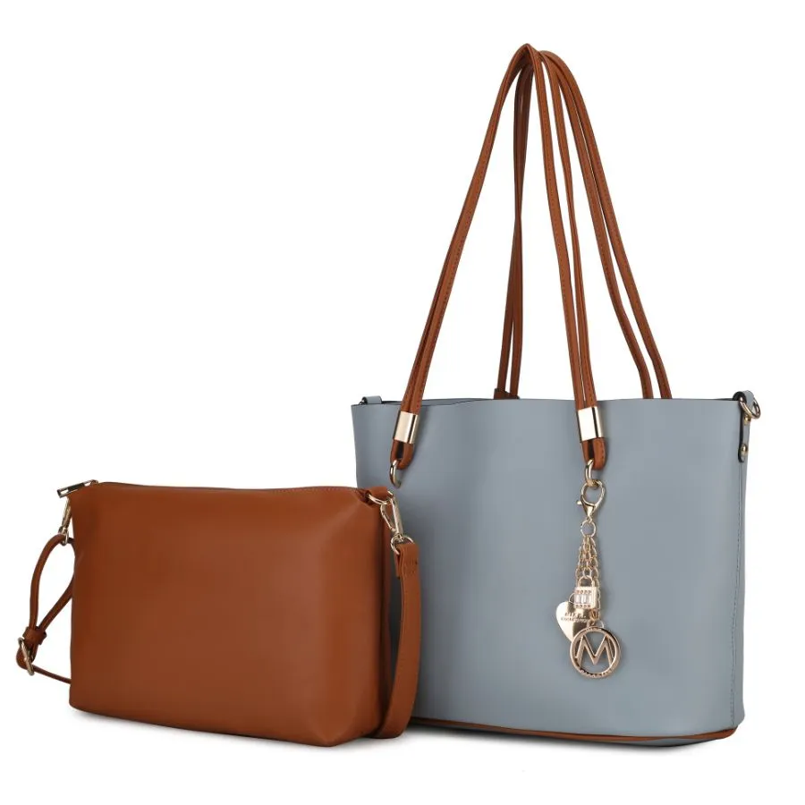 Malay Vegan Leather Womens Tote Bag with Cosmetic Pouch  2 pieces