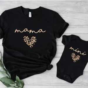 Mama & Mini Leopard Heart Matching Black T-Shirt/Baby Vest