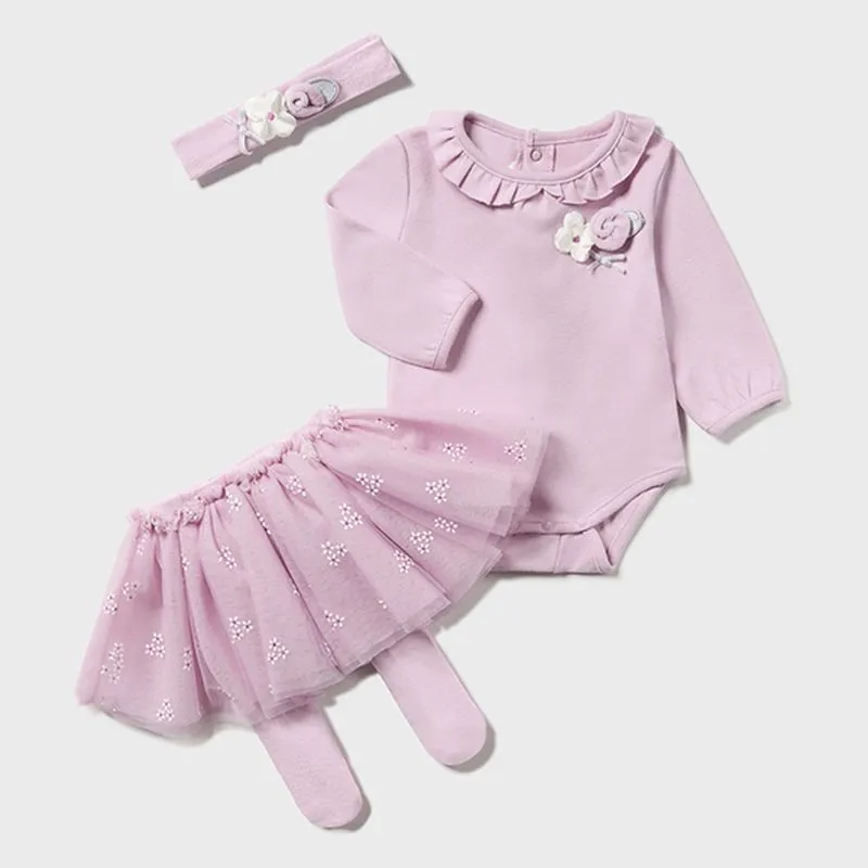 Mauve Floral Ruffle Tutu Babysuit Set