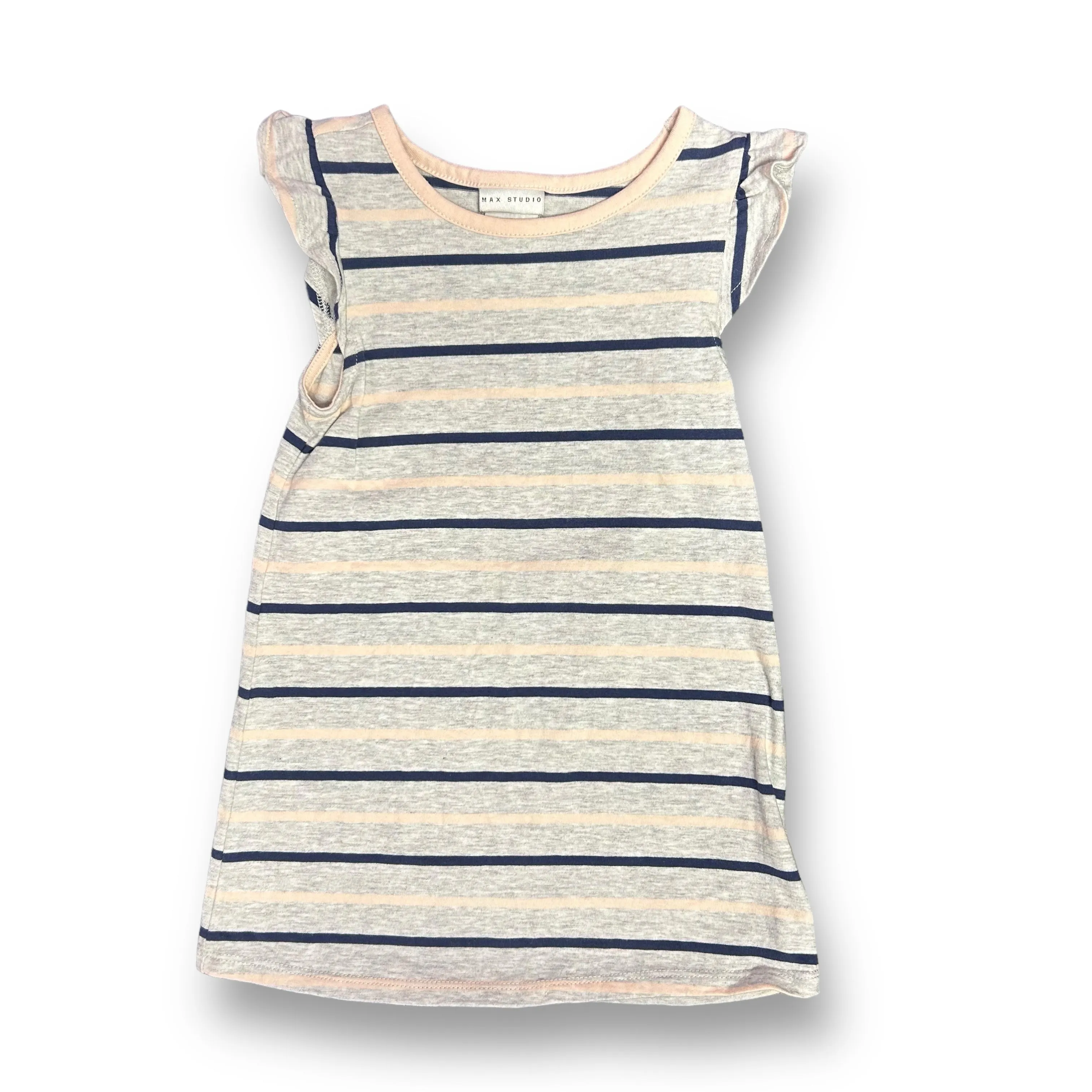 Max Studio Toddler Girl Size 3T Gray Striped Flutter Sleeve Dress