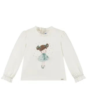 Mayoral Ballerina Ruffle Graphic Shirt