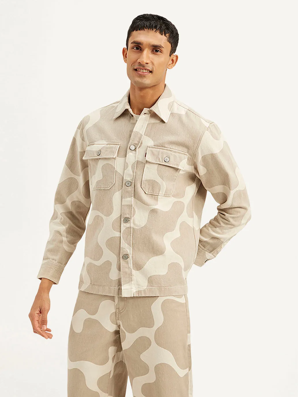 Men's Abstract Beige Relaxed Fit Utility Overshirt LEVI'S