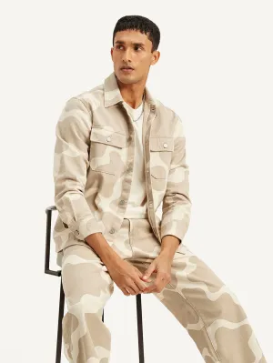 Men's Abstract Beige Relaxed Fit Utility Overshirt LEVI'S