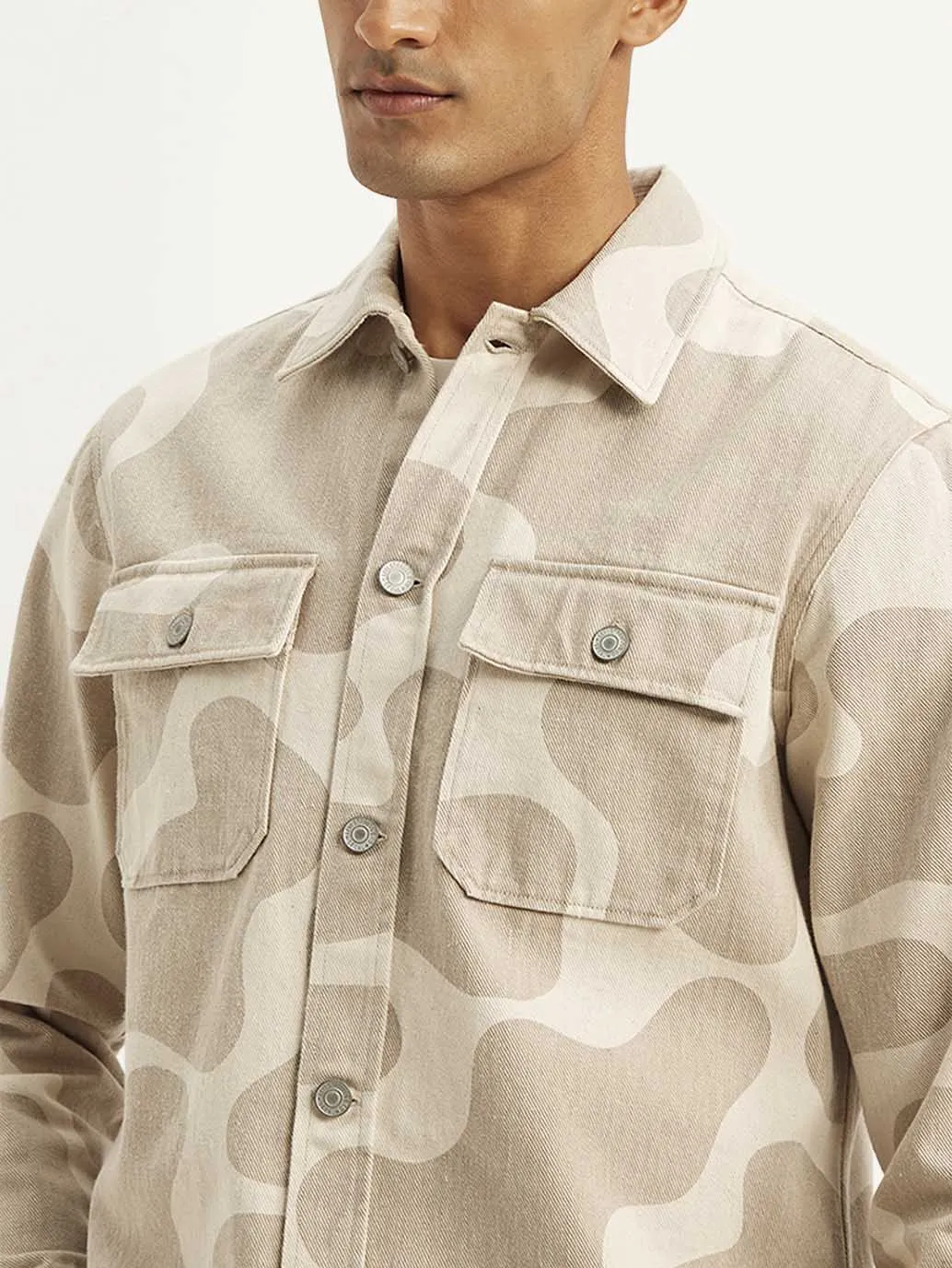 Men's Abstract Beige Relaxed Fit Utility Overshirt LEVI'S