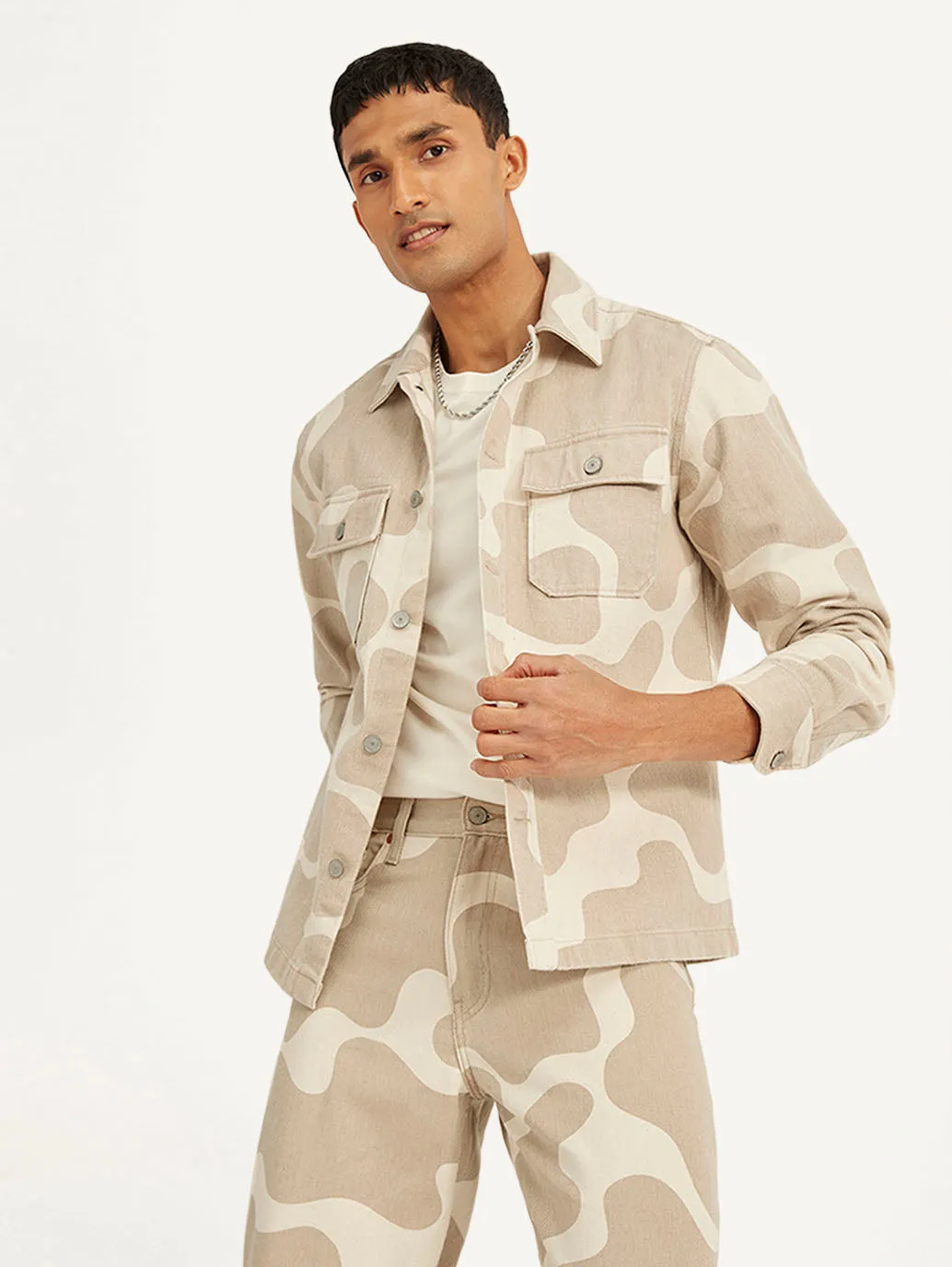 Men's Abstract Beige Relaxed Fit Utility Overshirt LEVI'S