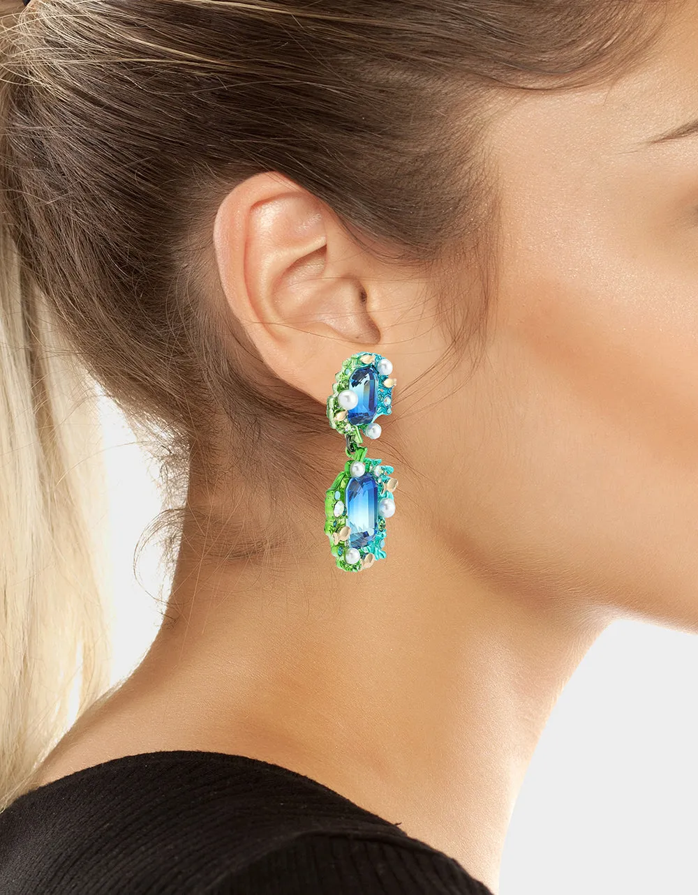 MERMAID JEWELS STONE DOUBLE DROP EARRINGS BLUE Betsey Johnson