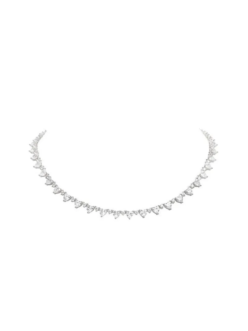 MICRO MINI HEART RIVIRE COLLAR NECKLACE - RHODIUM
