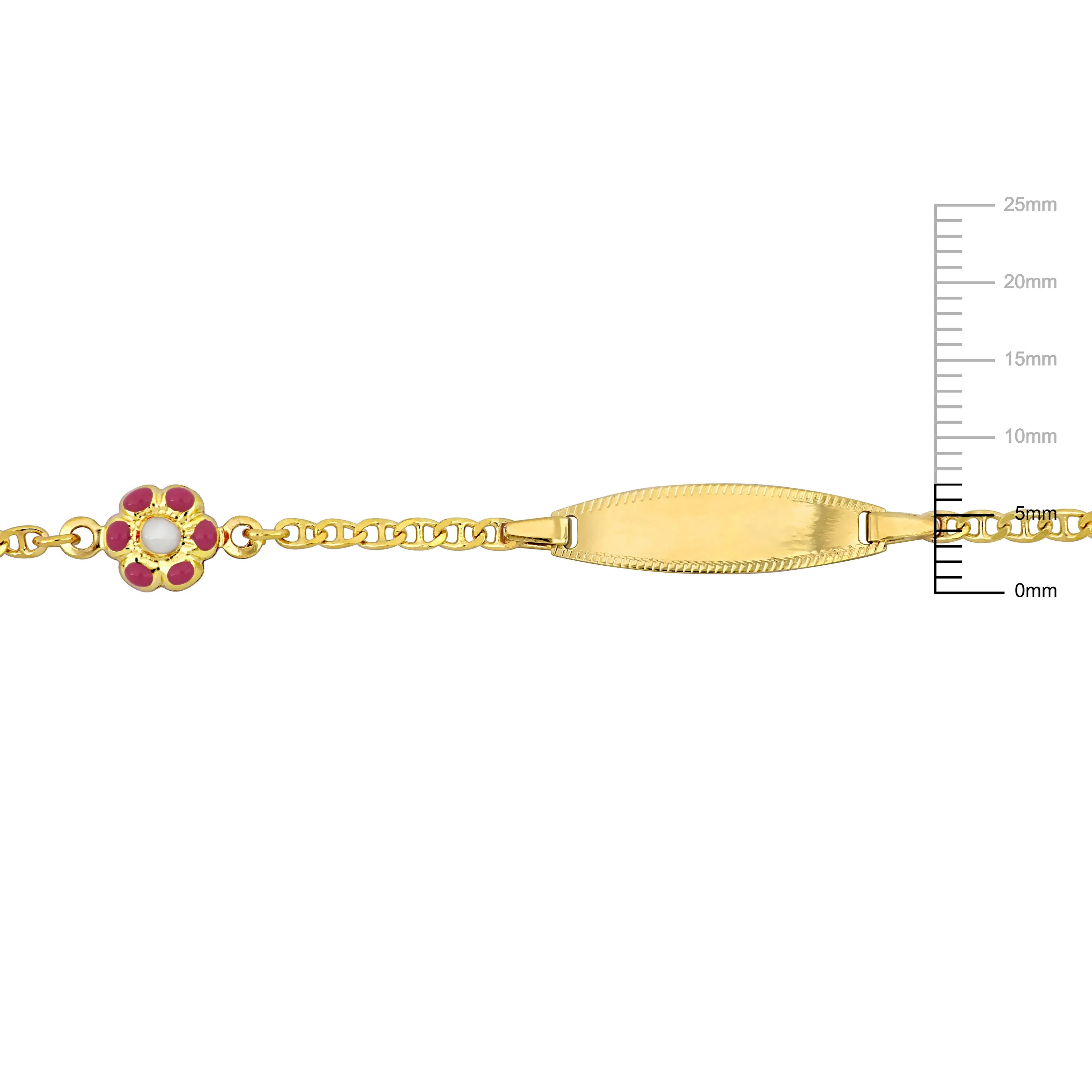 Mimi & Max Children's White and Pink Enamel Flower Charm Link Chain Bracelet in 14k Yellow Gold - 5 0.5 in.
