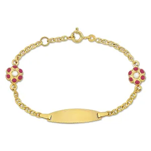 Mimi & Max Children's White and Pink Enamel Flower Charm Link Chain Bracelet in 14k Yellow Gold - 5 0.5 in.