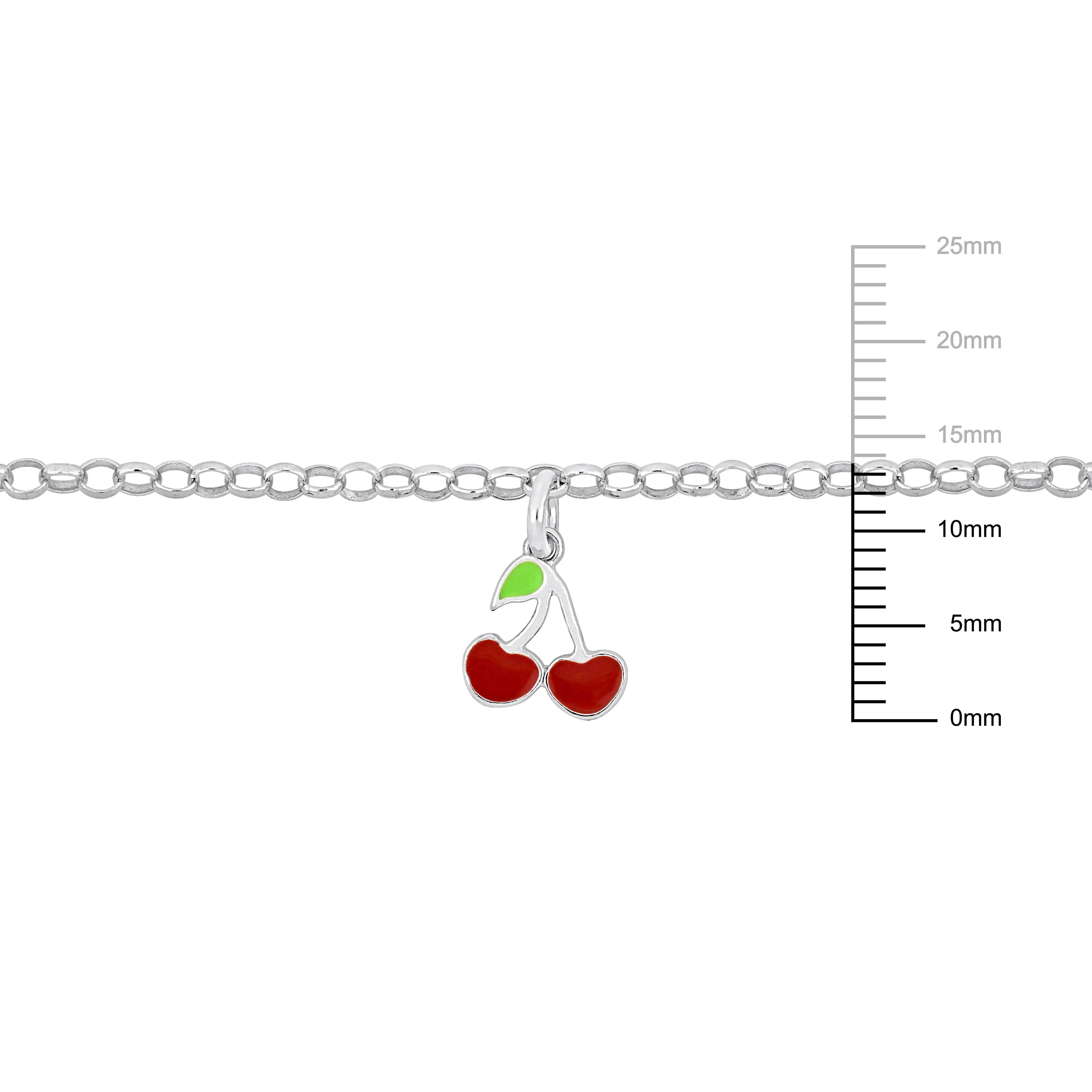 Mimi & Max Children's White and Red Enamel Cherry Charm Rolo Chain Bracelet in Sterling Silver - 6.5 1 in.