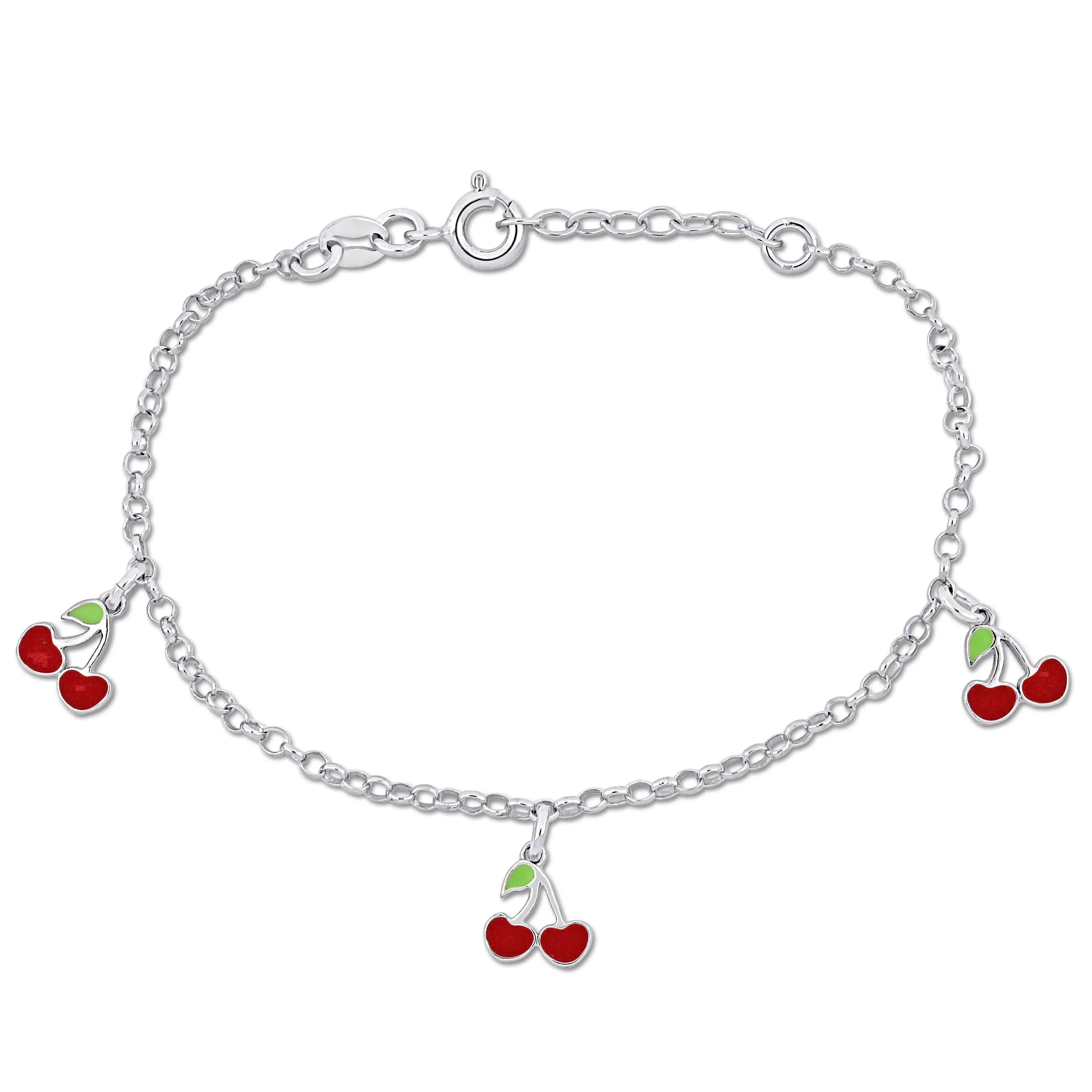 Mimi & Max Children's White and Red Enamel Cherry Charm Rolo Chain Bracelet in Sterling Silver - 6.5 1 in.
