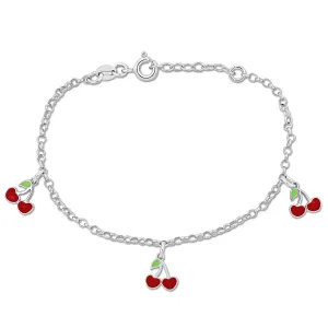Mimi & Max Children's White and Red Enamel Cherry Charm Rolo Chain Bracelet in Sterling Silver - 6.5 1 in.