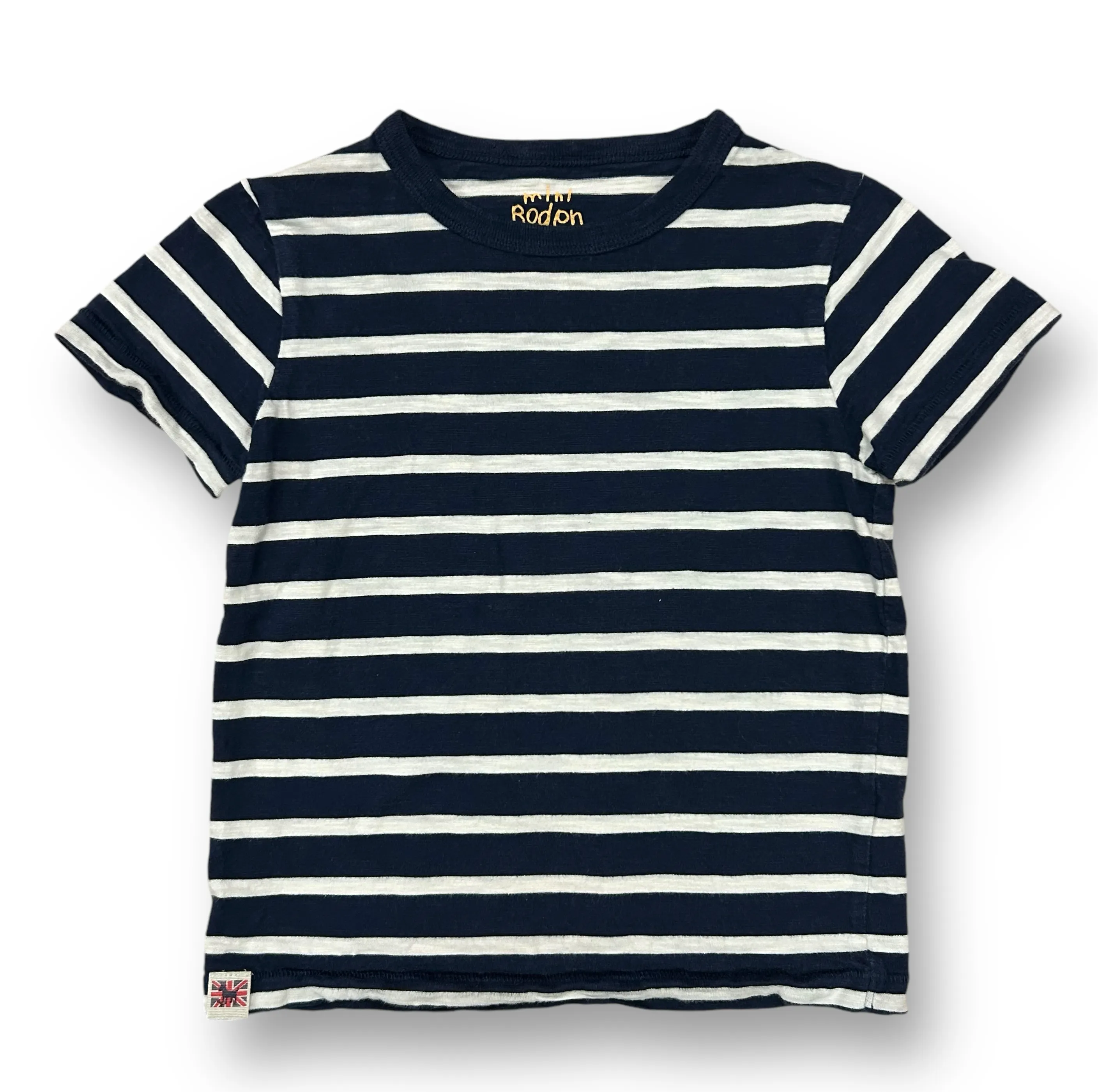 Mini Boden Boys Size 5/6 White & Blue Striped Short Sleeve Shirt