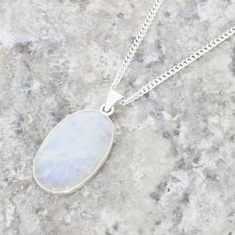 Moonstone Sterling Silver Oval Pendant and Chain
