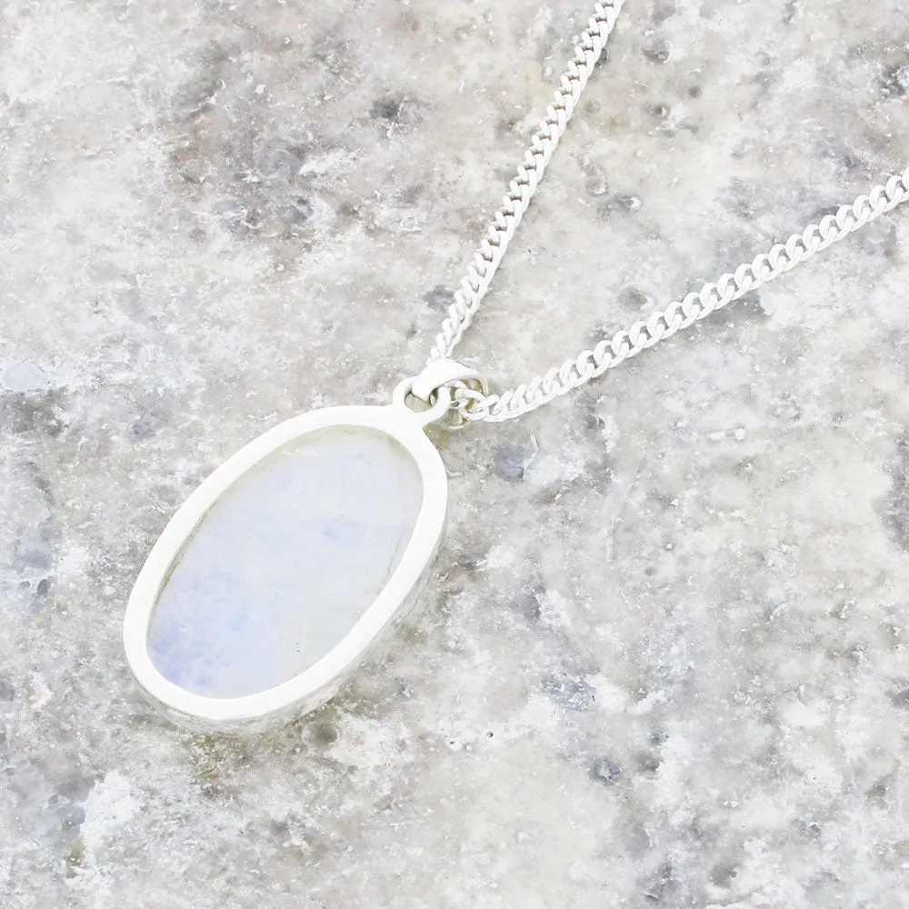 Moonstone Sterling Silver Oval Pendant and Chain