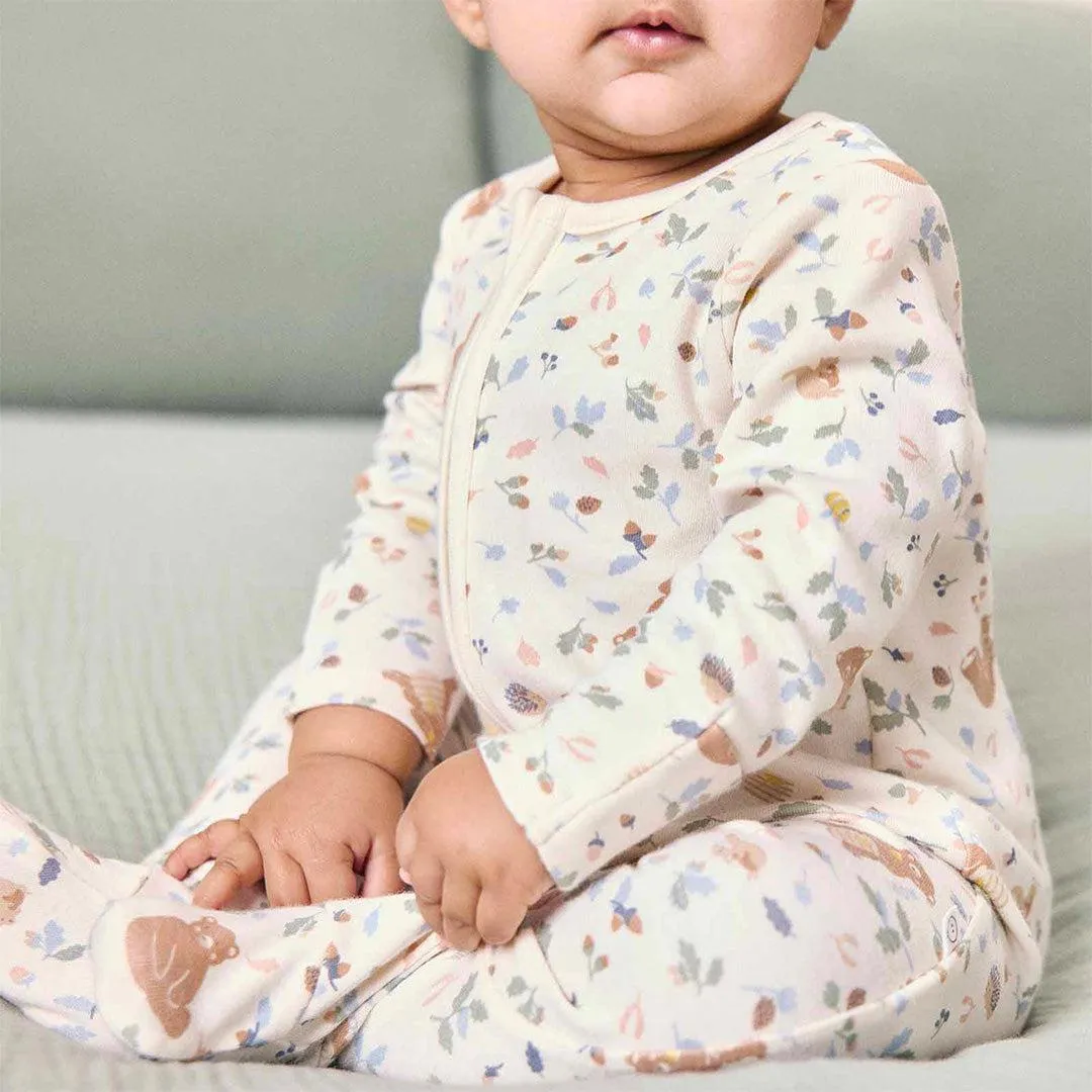 MORI Bear Print Two Way Zip Up Sleepsuit - Honey Bear Print