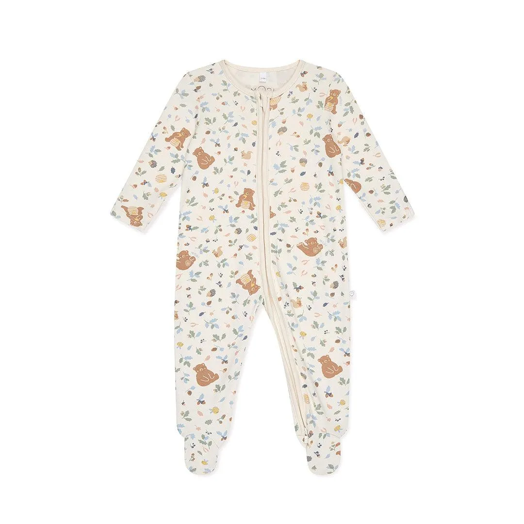MORI Bear Print Two Way Zip Up Sleepsuit - Honey Bear Print