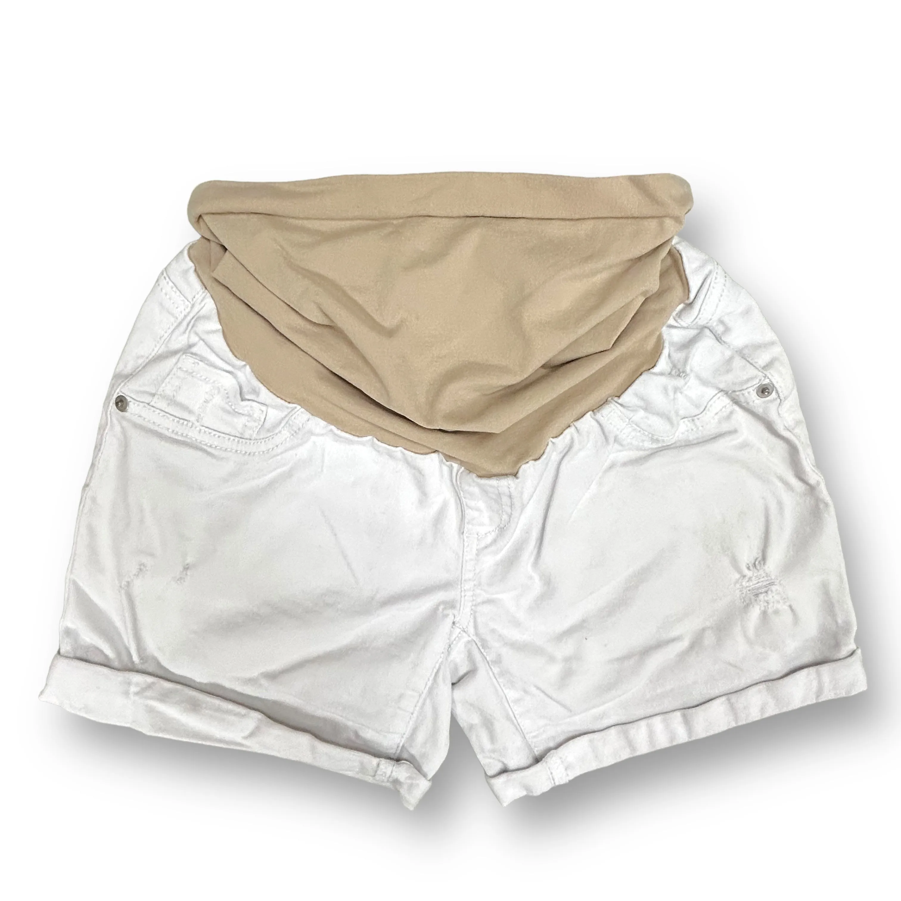 Motherhood Size S Full Panel Stretch White Denim Maternity Jean Shorts