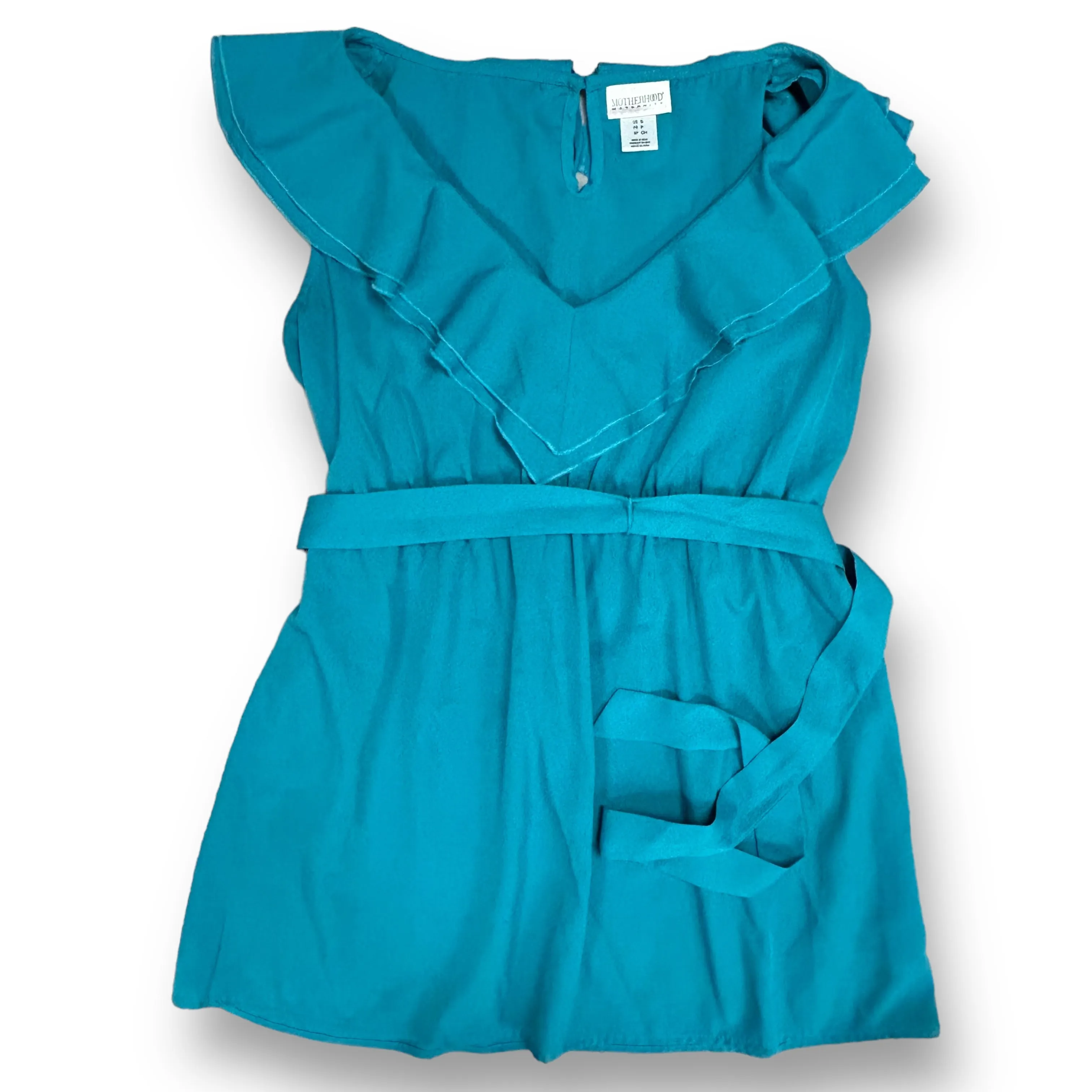 Motherhood Size S Teal Sleeveless Ruffled Maternity Blouse