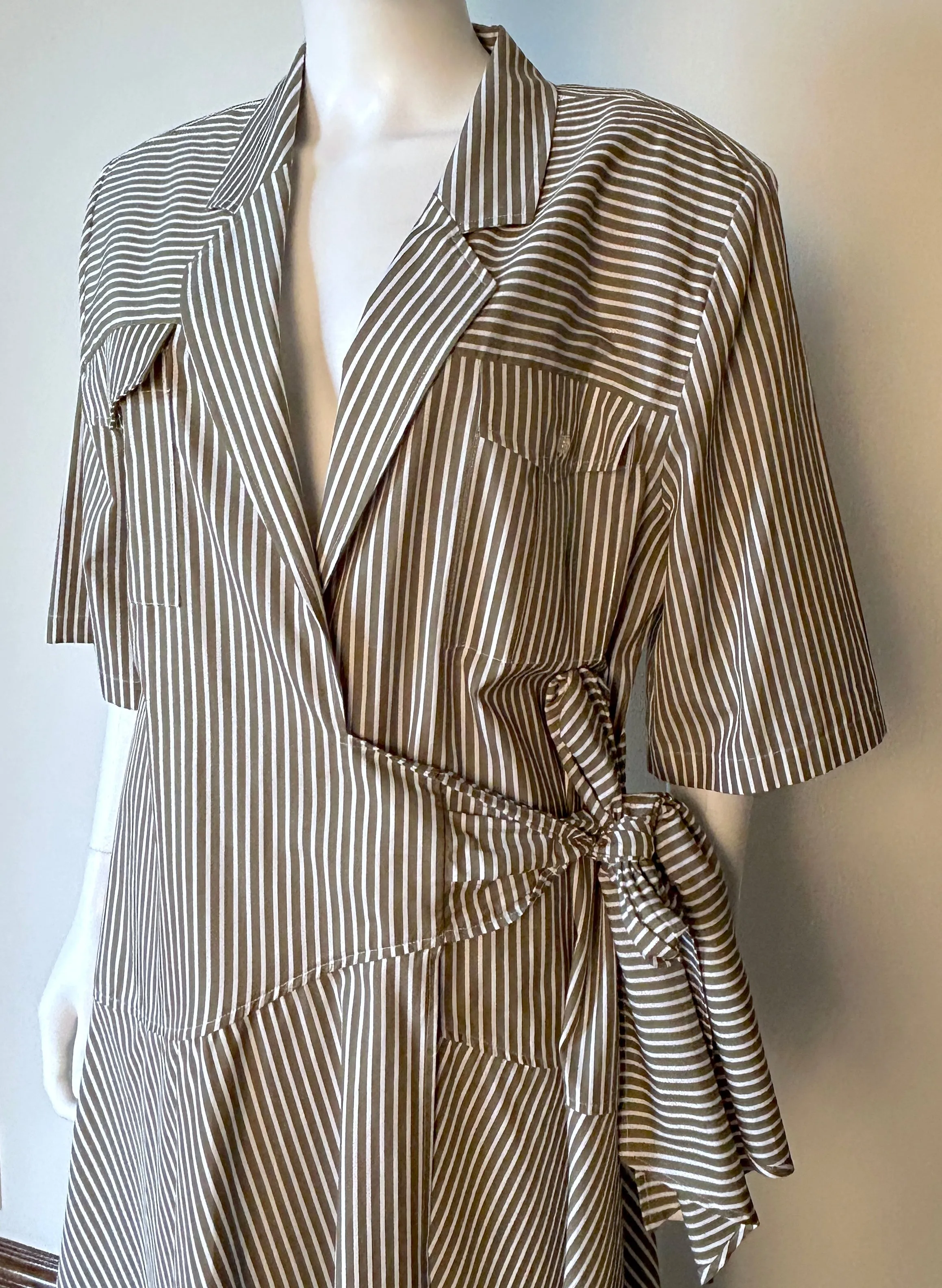 MSGM Green Striped Shirt Dress Size IT44/US10 NWT