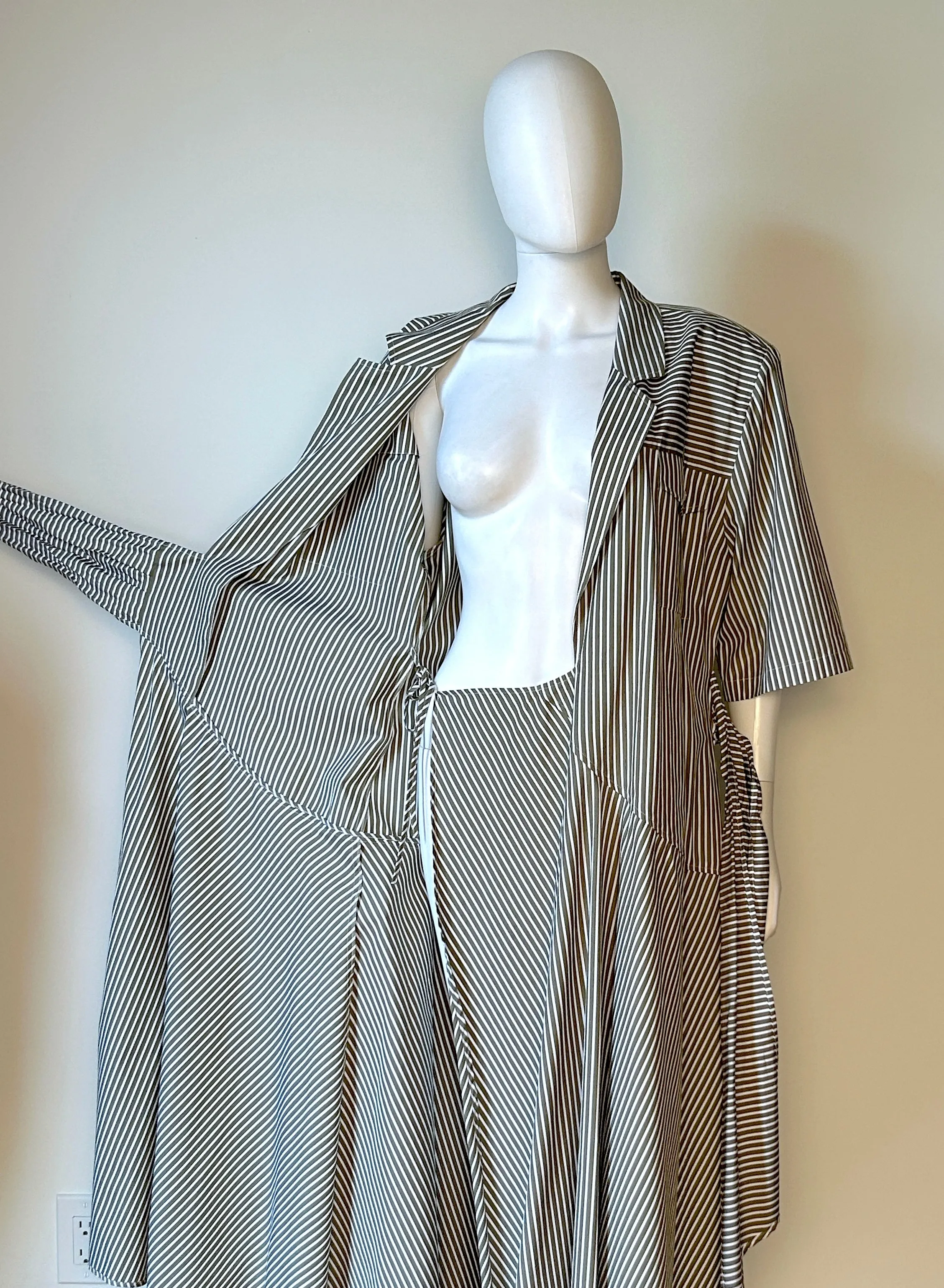MSGM Green Striped Shirt Dress Size IT44/US10 NWT