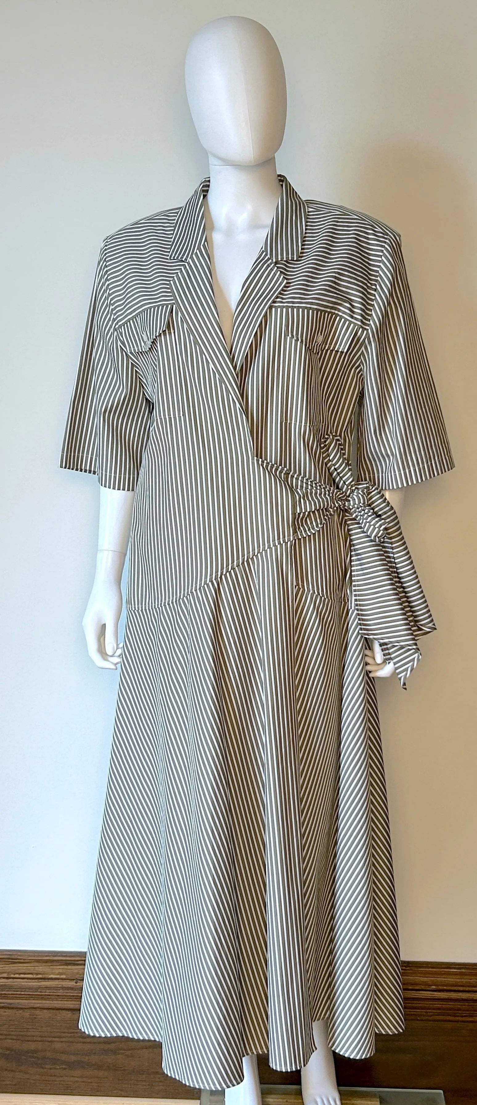 MSGM Green Striped Shirt Dress Size IT44/US10 NWT