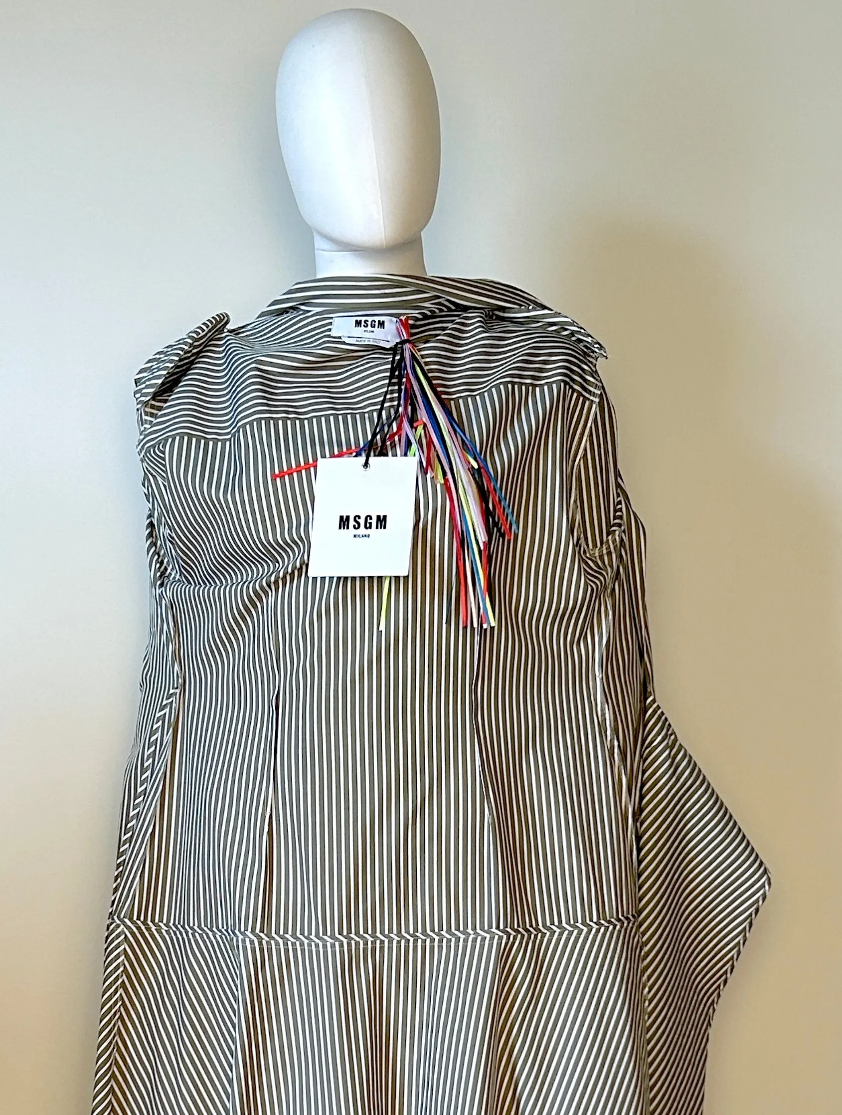 MSGM Green Striped Shirt Dress Size IT44/US10 NWT