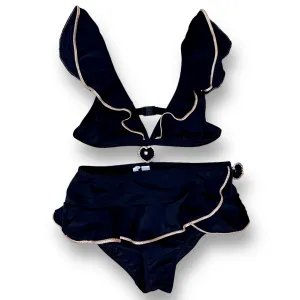 Nessi Byrd Youth Girls Size 12 Black Bikini with Gold Accent 2-Pc Swimsuit
