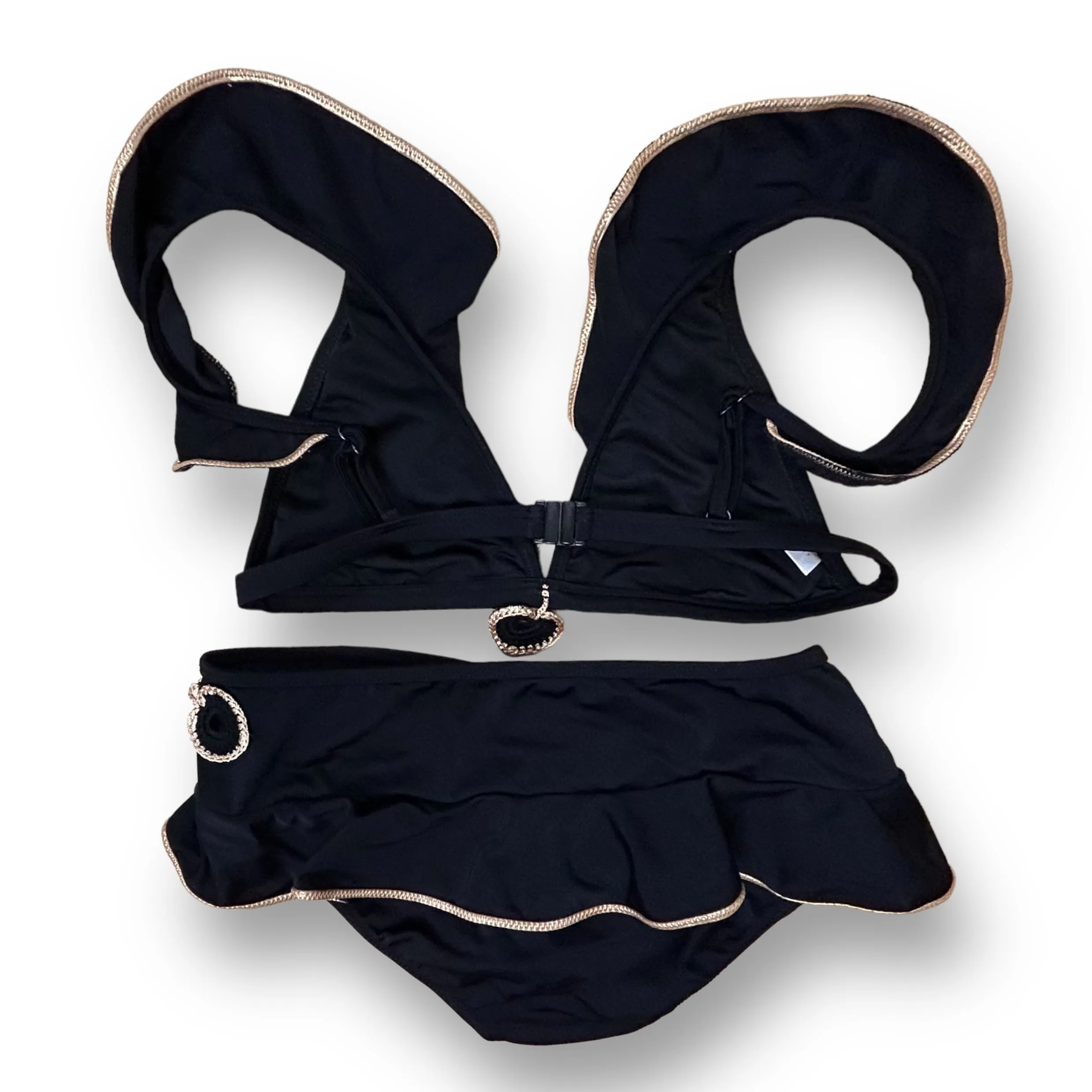 Nessi Byrd Youth Girls Size 12 Black Bikini with Gold Accent 2-Pc Swimsuit