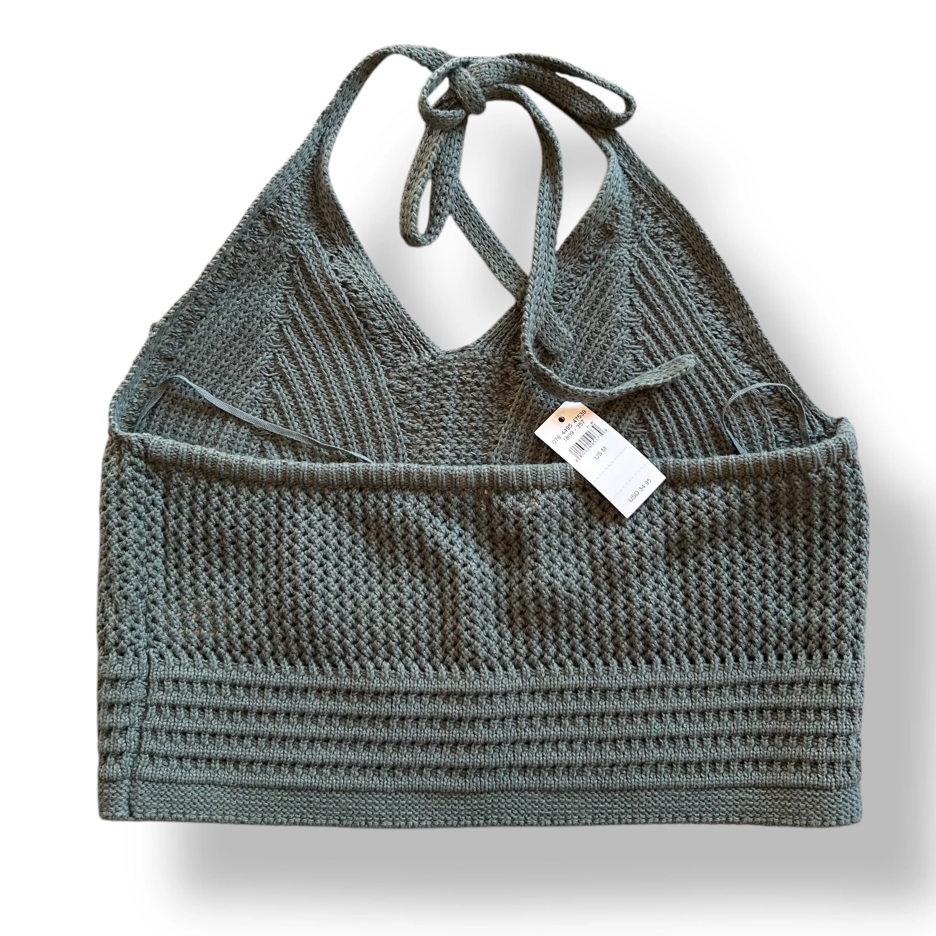 NEW! Aerie Size Medium Dark Green Knit Crochet Cropped Halter Top