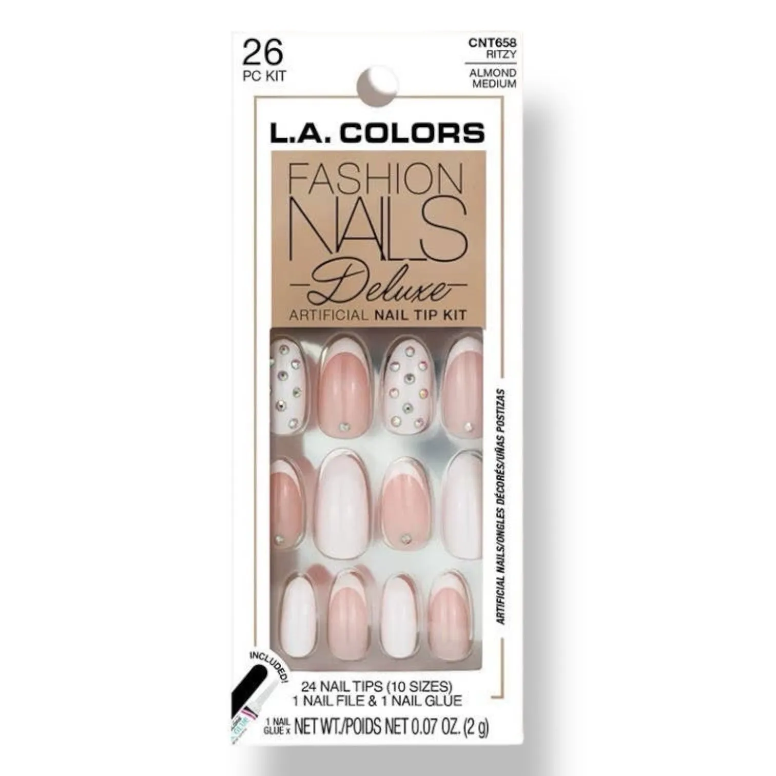 NEW! Almond Shaped French Tip Artificial Nails, File, and Nail Glue 26pc Set
