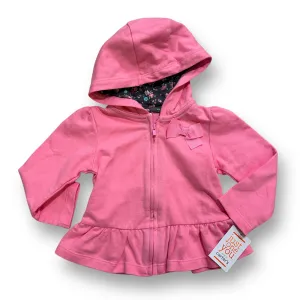 NEW! Baby Girl Size 12 Months Pink Hooded Zip-Up Sweatshirt with Ruffles
