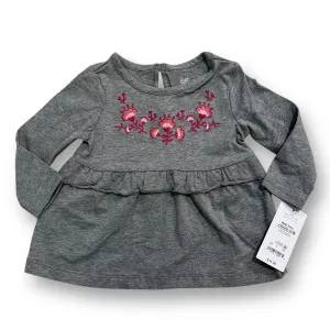 NEW! Baby Girl Size 6 Months Gray Embroidered Long Sleeve Babydoll Top