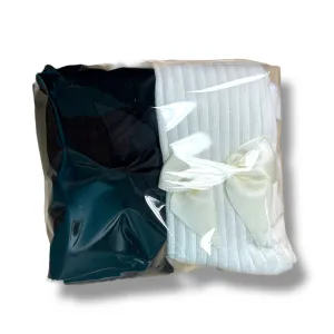 NEW! Baby Girl Tights Size 0-6 Months 2pc Black & White Ribbed with Bow Accents