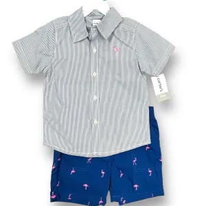 NEW! Boys Carter's Size 24 Months Blue & White Flamingo Print 2-Pc Outfit