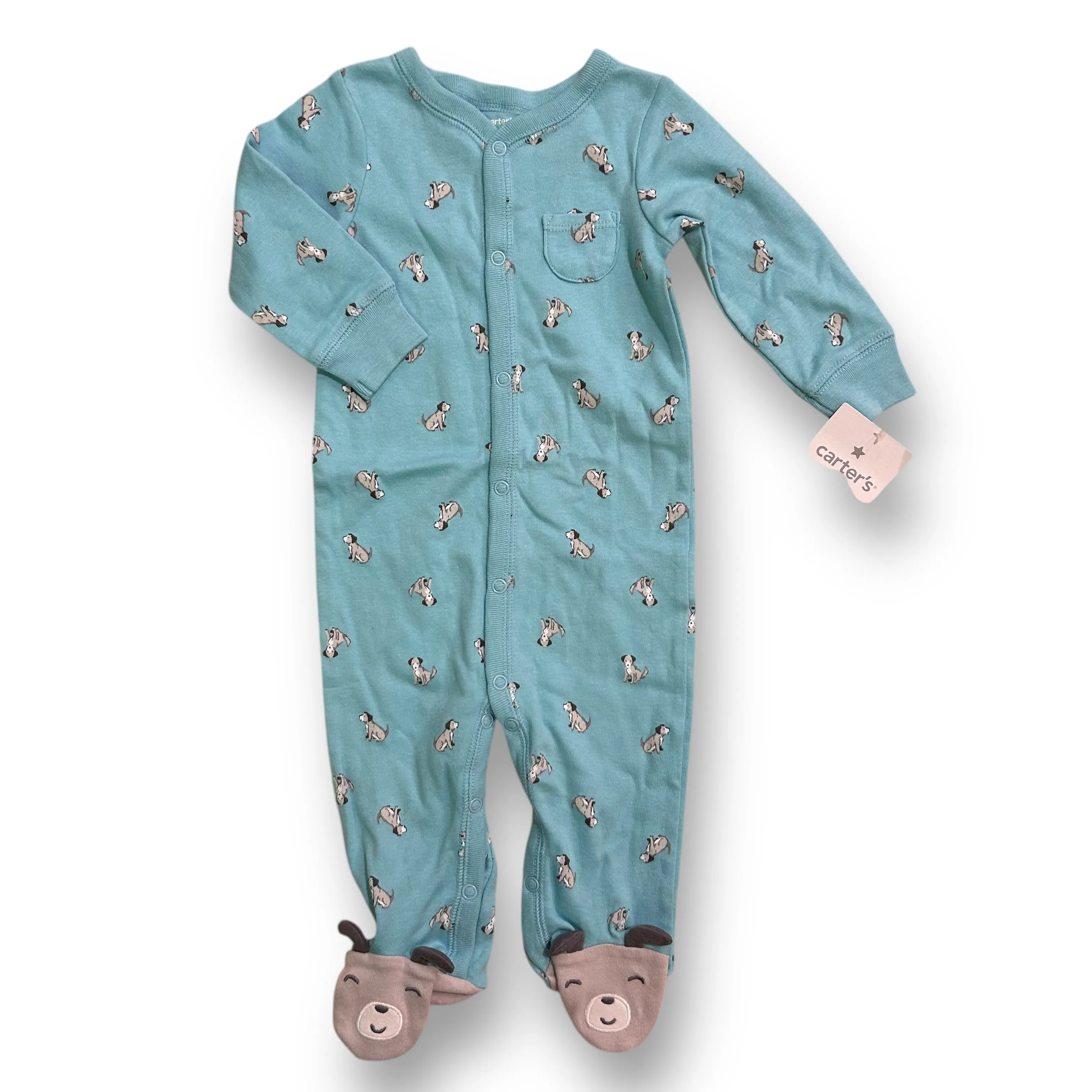 NEW! Boys Carter's Size 9 Months Light Blue Snap-Up Puppy One-Piece